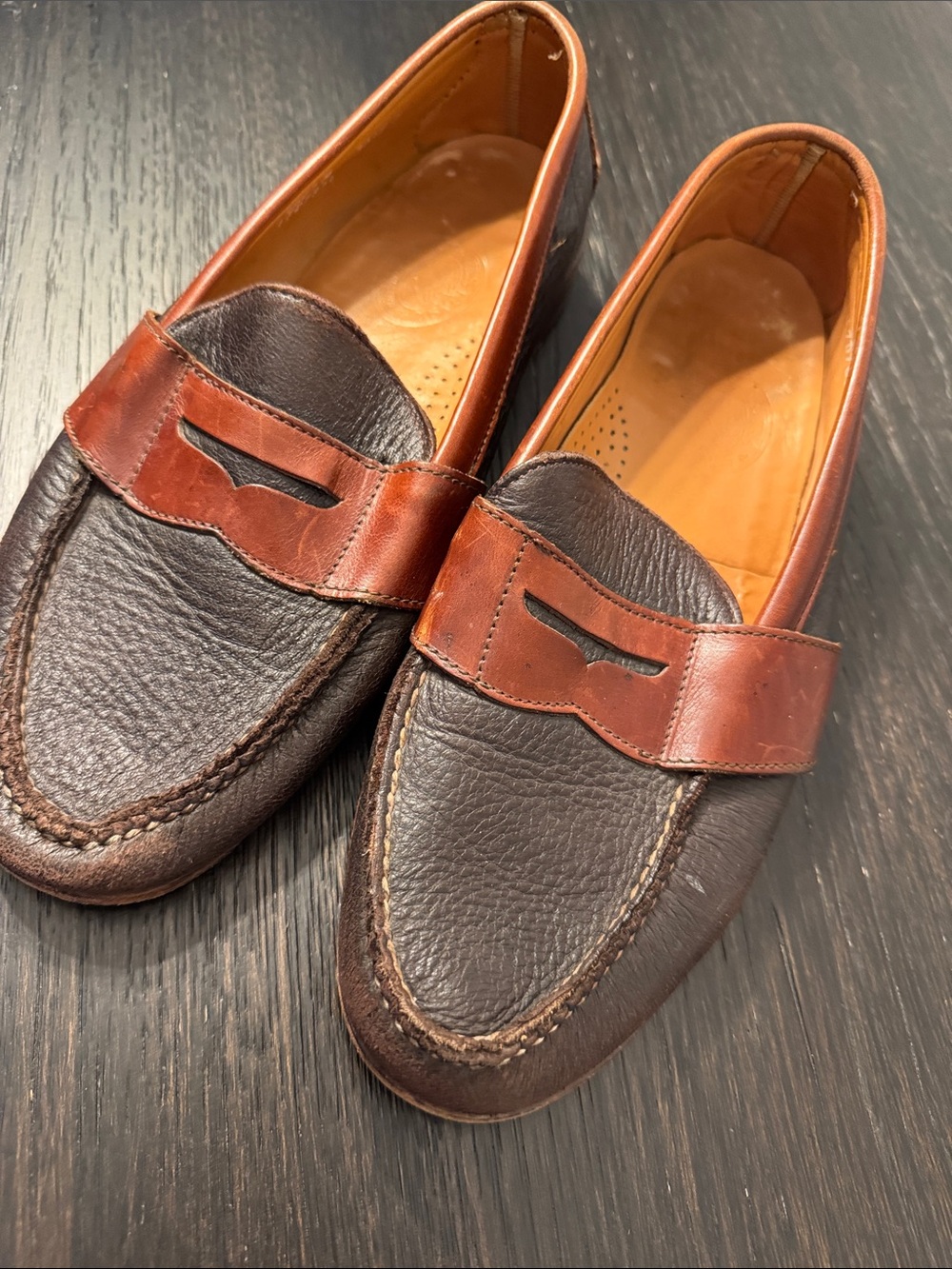 Men's Two-Tone Brown Leather Penny Loafers
